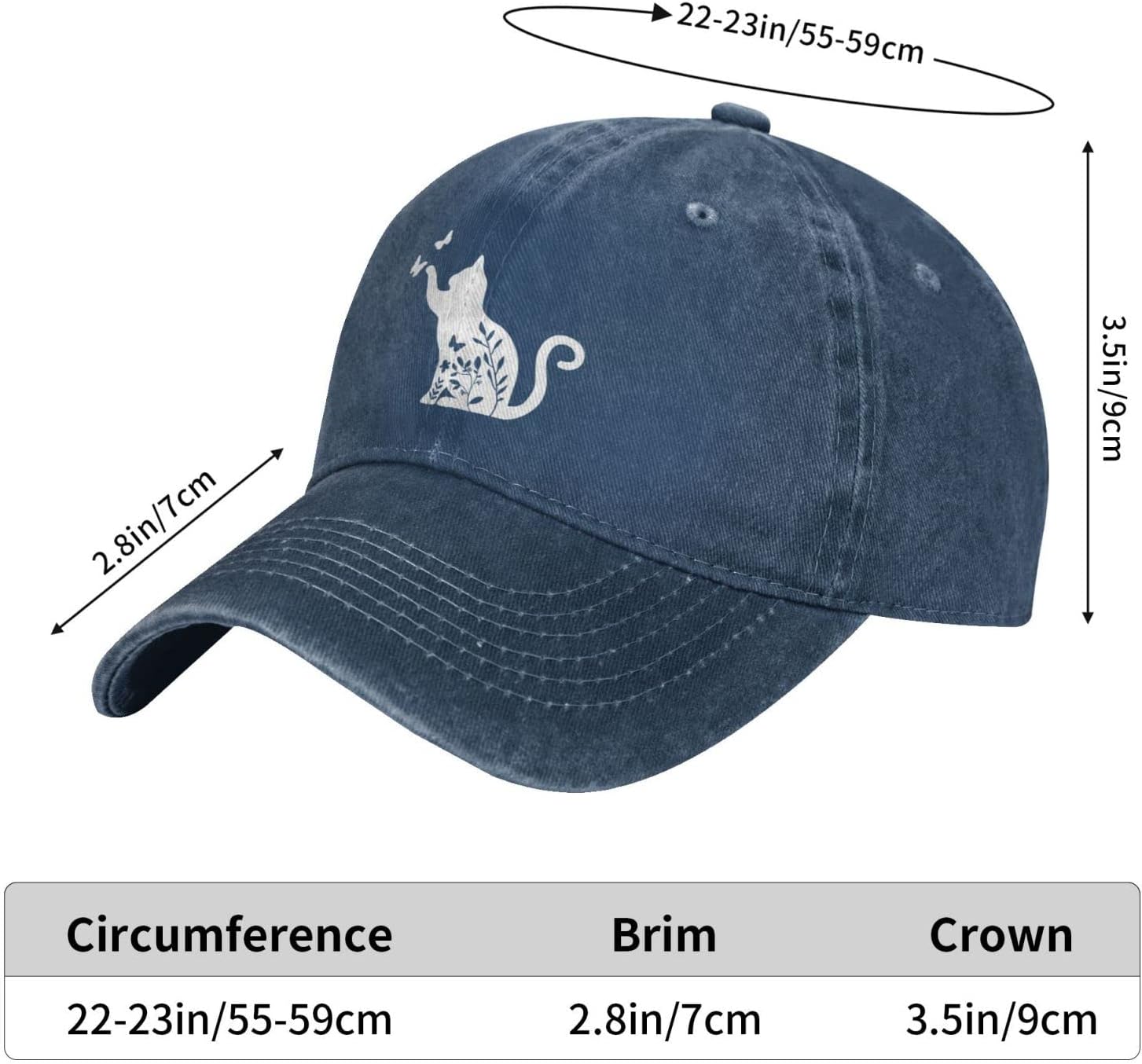 Women's Floral Cat Hat for Cat Lovers, Vintage Distressed Washed Adjustable Baseball Cap for Men and Women - Image 5