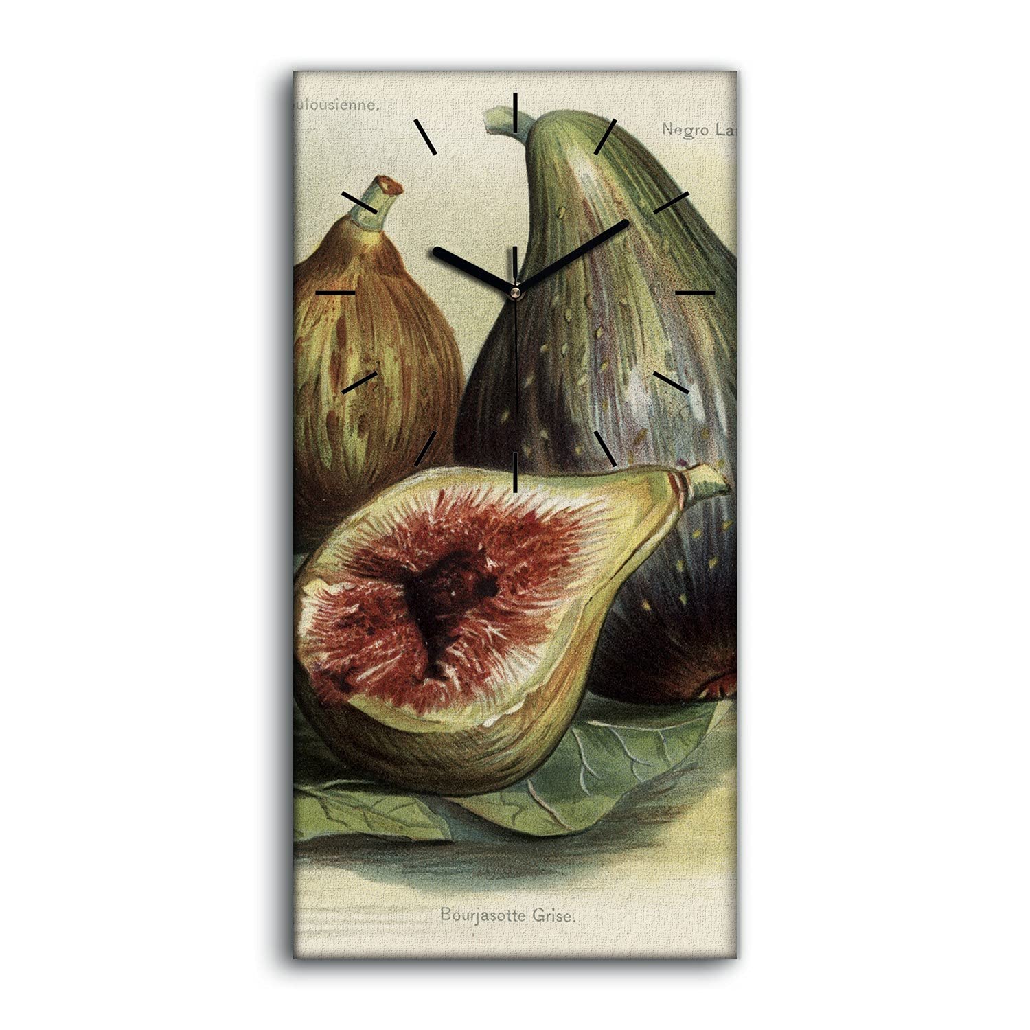 Horloge sur Toile 30x60cm Peinture Fruits Modernes avec Mains Noires Silencieuses