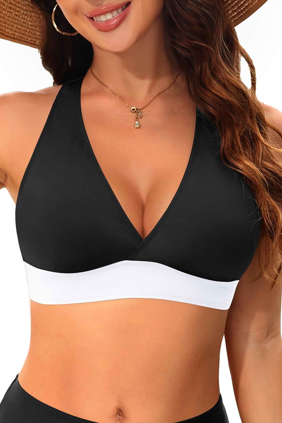 Women Halter Bikini Top Push Up Swimsuit Top Only Removable soft padded bra, V-neck backless design, Mix match bikini bottoms