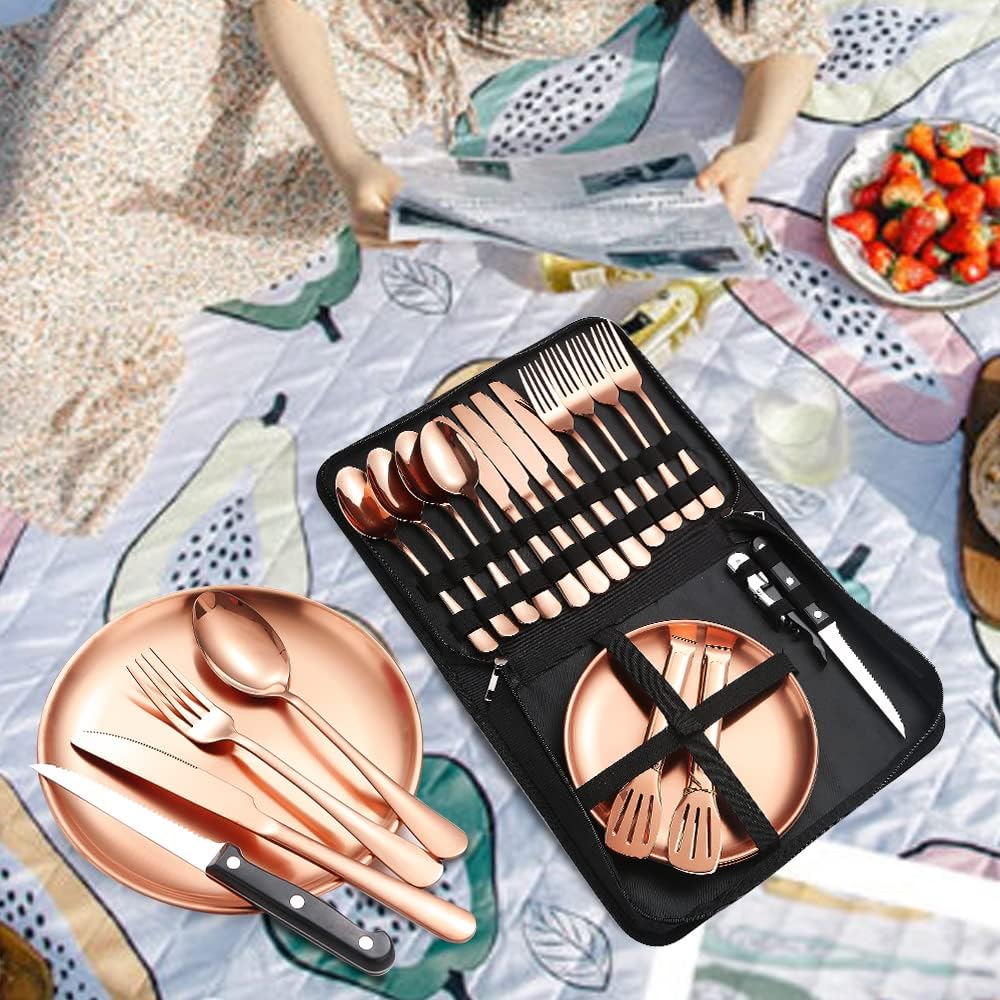 Picnic Tableware Set Cping Dinnerware Copper/Rose Gold Sierware and