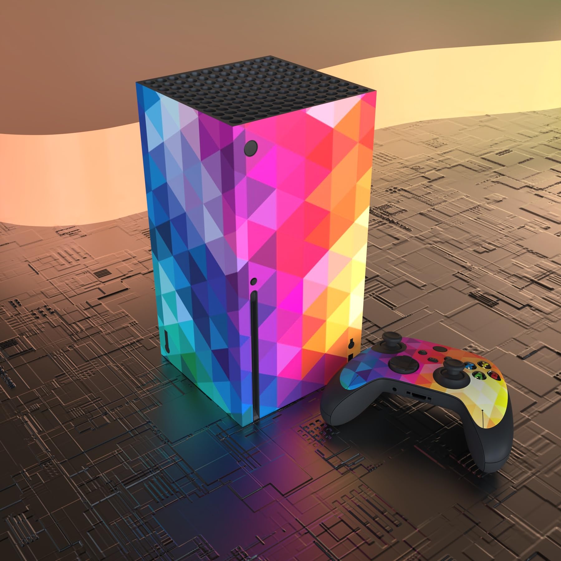PlayVital Skin für Xbox Series X, Aufkleber Stickers Vinyl-Skins Schutzfolie Design Folie Zubehör für Xbox Series X Konsole Controller-Buntes Dreieck - 4