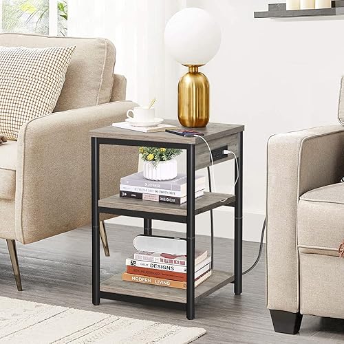 Miniatura 15 de TUTOTAK Mesita de noche con estación de carga, juego de 2, mesa auxiliar, mesa auxiliar con USB, mesita de noche de 21.8 pulgadas de alto con