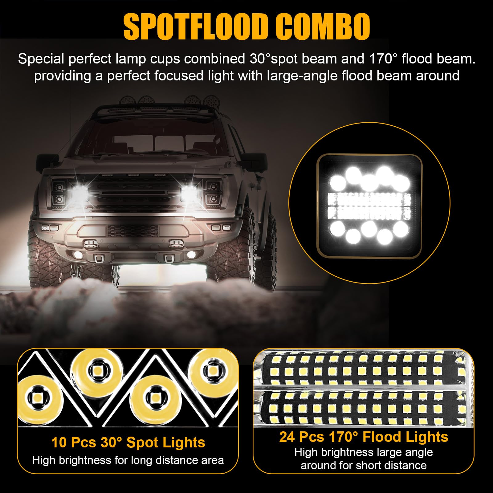 antom LED luci da lavoro 2Pcs -12/24/36V fari led 6000K 3500LM impermeabile IP68 per escavatori, trattori, trattori, carrelli elevatori, ATV, camion, offroad