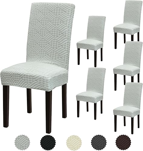 Vista 98 de Juego de 6 fundas para silla, fundas elásticas para sillas de comedor, extraíbles y lavables, para sillas de comedor, hotel, ceremonia, color gris