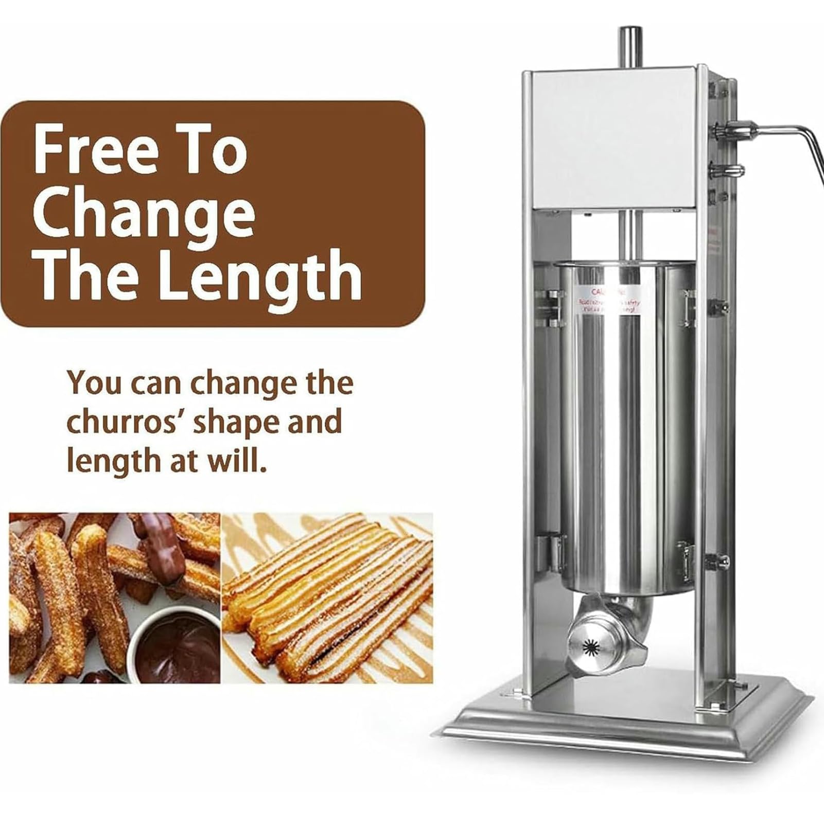 Spanischer Churro-Macher, manuelle Wurstfüllmaschine, vertikaler Edelstahl, inklusive 6 Formen und 5 Klistierformen, ideal für Cafeterien, Bäckereien und den Heimgebrauch
