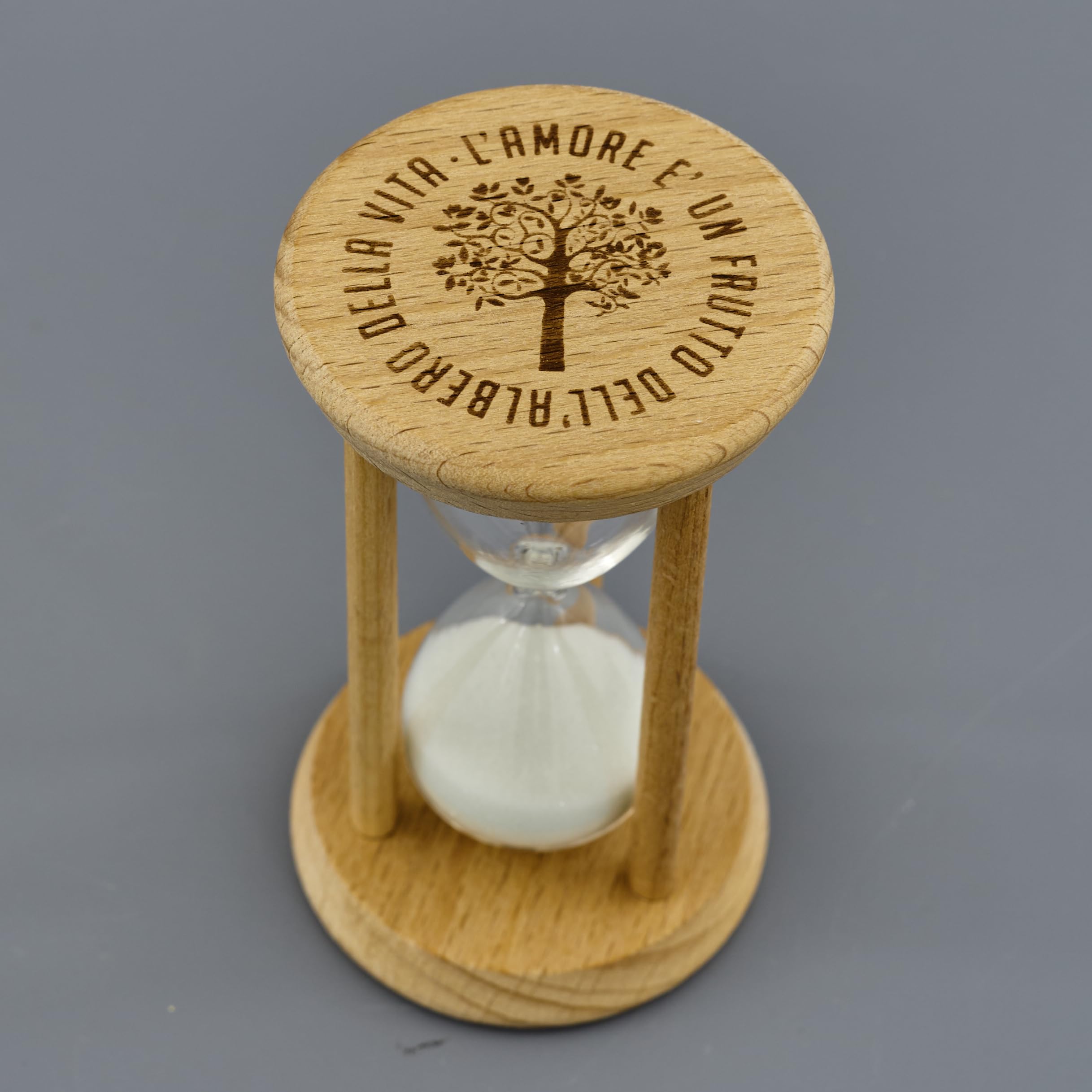 Doni Bomboniere Matrimonio 6PZ Clessidra con Sabbia Bianca Scorrere del Tempo Idea Regalo Anniversario Promessa di 40 Anni 50 Compleanno Struttura in Legno Incisione Albero della Vita E Frase L'Amore