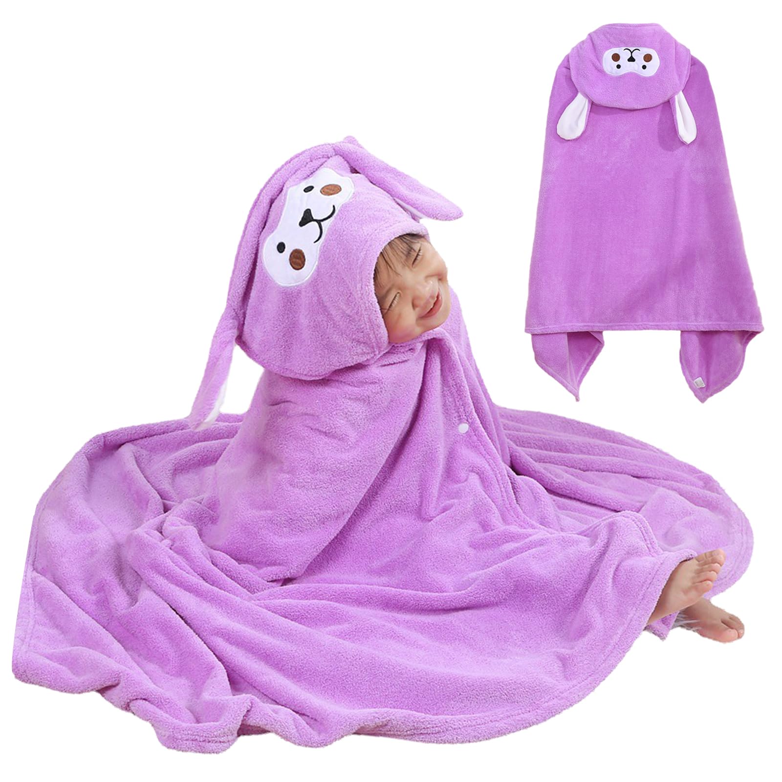 Serviette De Bain à Capuche Pour Enfant - Taille 138x68 Cm - Microfibre Douce - Motif Animal - Lapin
