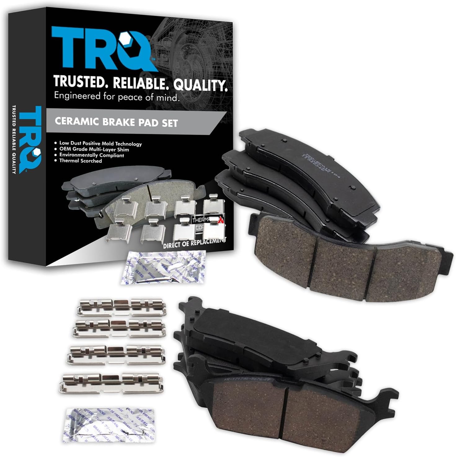 TRQ Front and Rear Ceramic Brake Pad Set (Vehicle-Specific Fit)