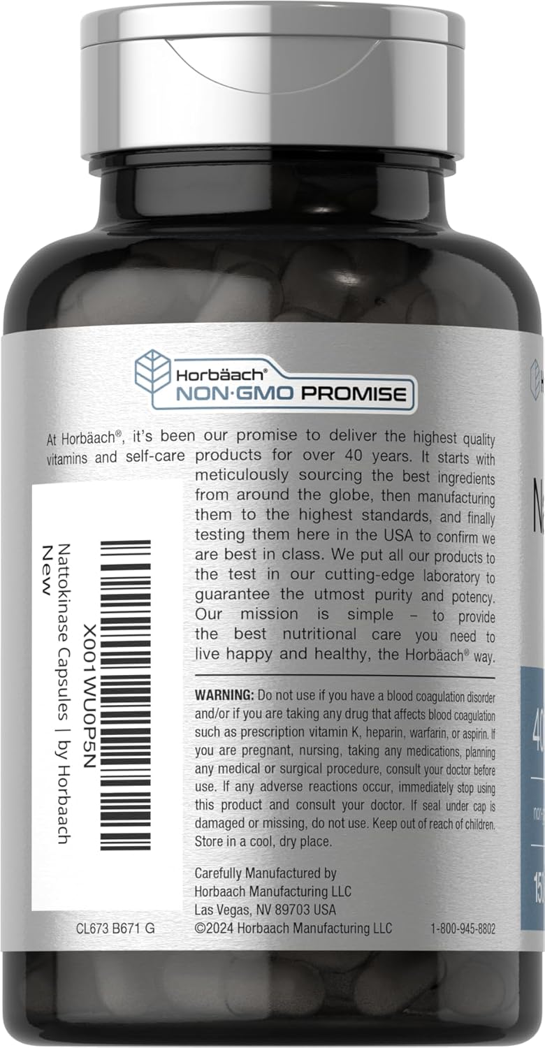 Horbäach Nattokinase Supplement 4000 FU | 150 Capsules | Non-GMO, Gluten Free - Image 3