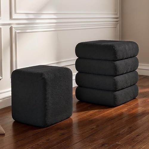 Sqare Juego de 2 Taburetes Otomanos de Almacenamiento Sherpa Boucle Taburete de Tocador Reposapiés con Tapa Extraíble Carga hasta 440 libras para