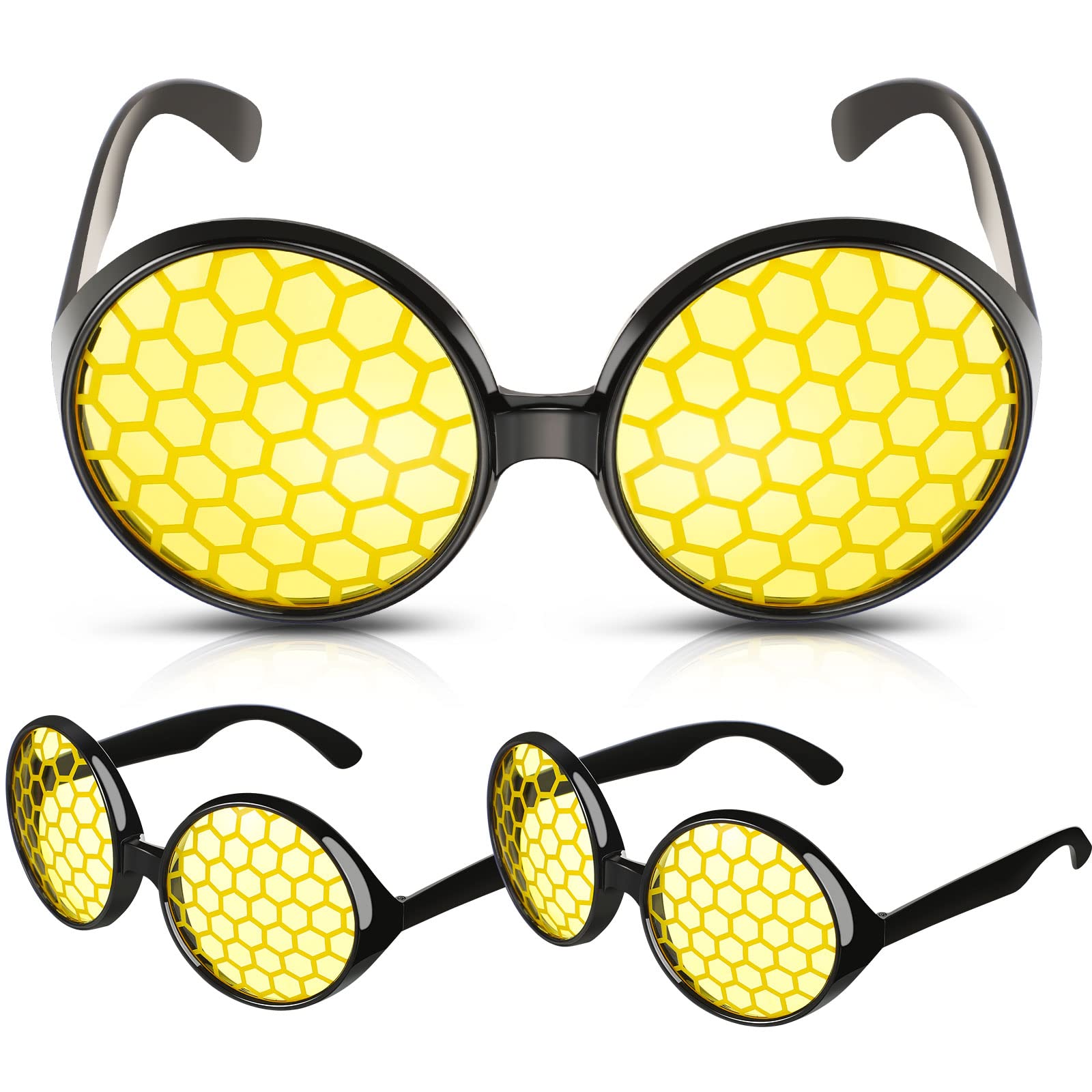 Konohan 3 Packs Bee Glasses Honey Bee Costume Glasses Funny Eyeglasses Black Yellow Sunglasses Costume Accessories for Women Men Kids Cosplay Party Favors