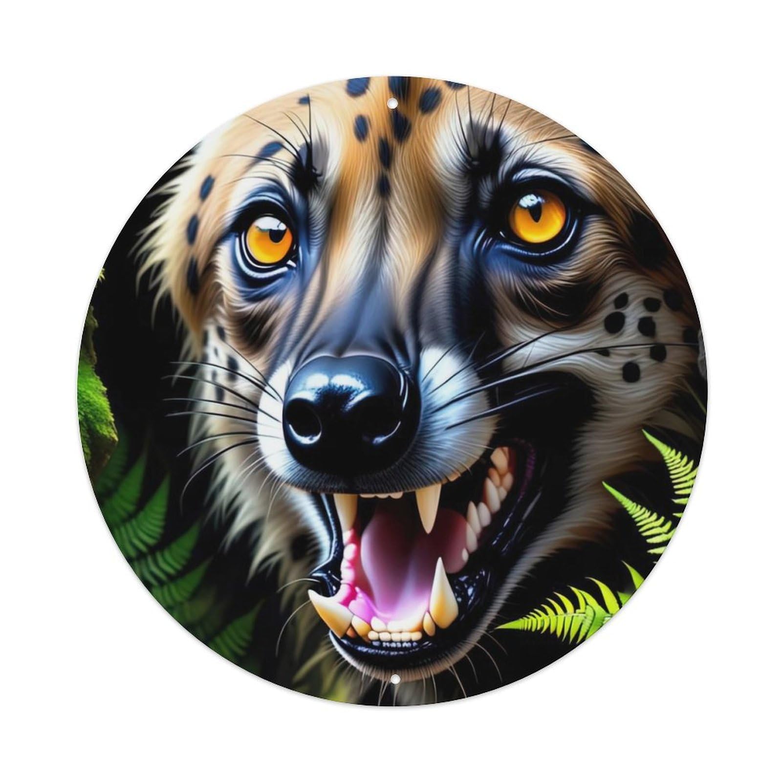 Animal Artwork Hyenas in The Grass Vintage Metal Tin Sign Plaque Wall Decor for Cafe, Club Bar, Office, Garden Metal Poster 8x8Inch