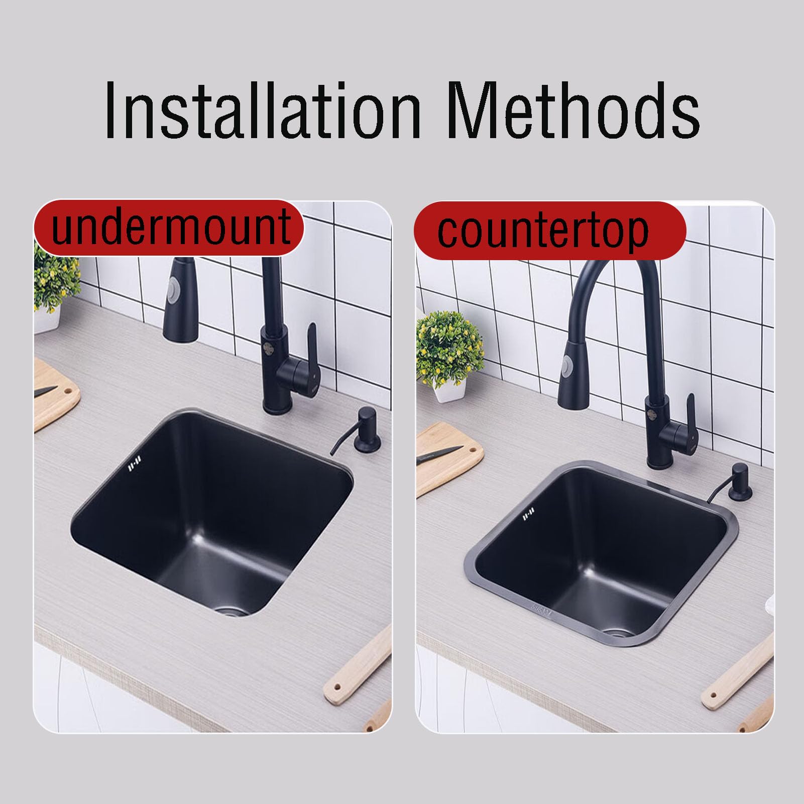 Lavello da Cucina,lavello Piccolo in Acciaio Inox 304,lavello Rettangolare 1 Vasca,Nero,lavelli per roulotte con Tubo di Scarico,Tipo Installazione: Installazione dall'alto e dal b