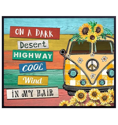 Miniatura 1 de Boho Hippie Wall Decor - Positive Quotes Wall Art - Inspirational Gifts for Women - Sunflower Wall Art - Positive Sayings - Retro VW Bus 60s Wall