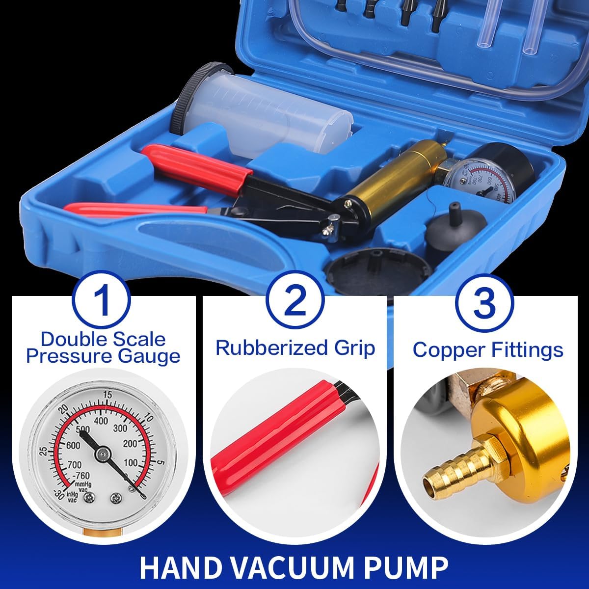 Brake Bleeder Kit with Hand Held Vacuum Pump and Adapters, with Vacuum Brake Bleeder Pump Pressure Gauge for Automotive Car Motorbike(red)