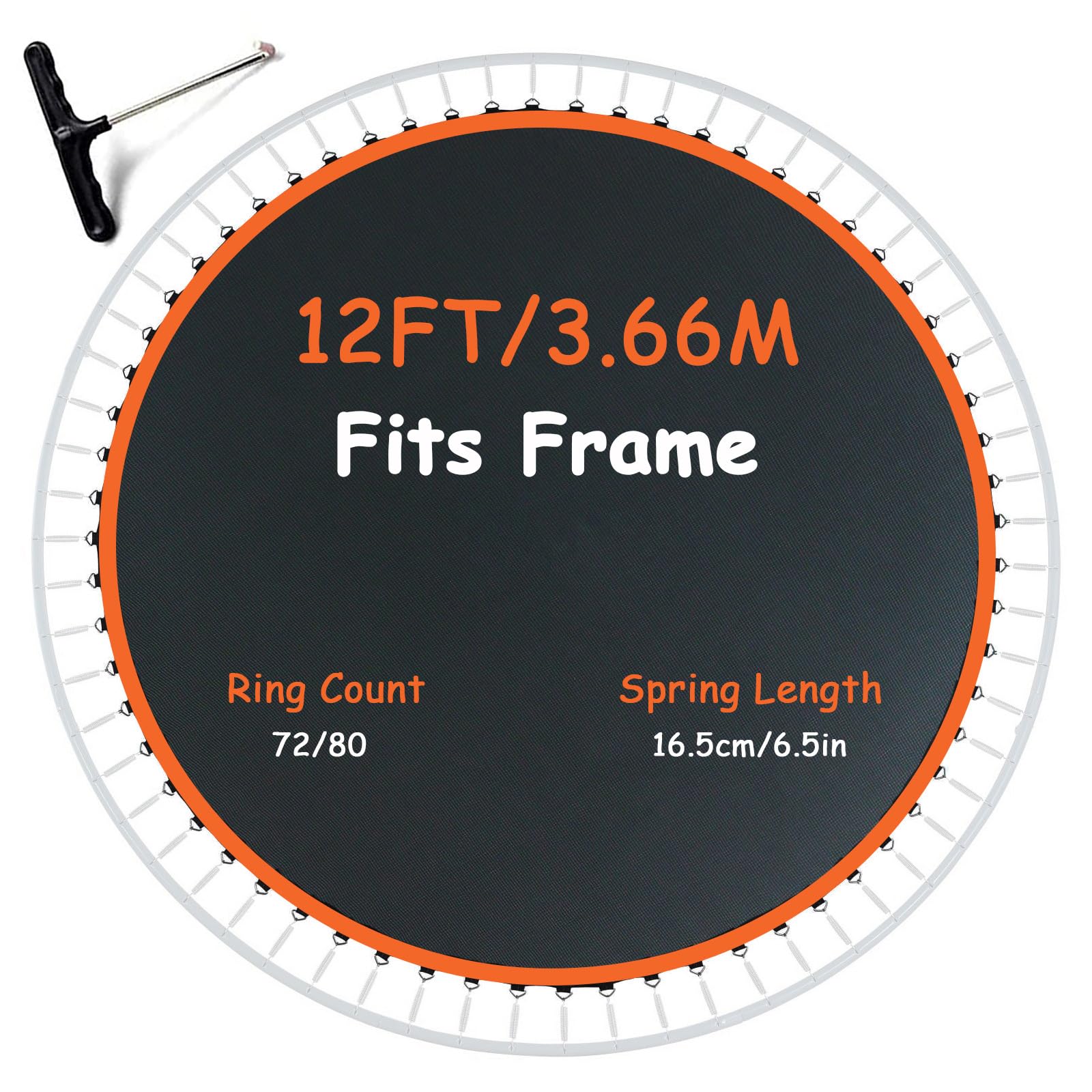 Trampoline Replacement Mat Fits 12 ft Frame with 72/80 V-Rings - Heavy-Duty Trampolines Round Jump Mat, Fits 6.5" Springs, with Spring Hook, Spring and Frame not Included,Orange,72 Rings