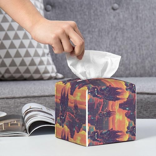 Miniatura 5 de Leather Tissue Box Cover Square - Cyber Retro Western Cowboy Print Tissue Box Holder Paper Case, Organizer Dispenser for Modern Home &