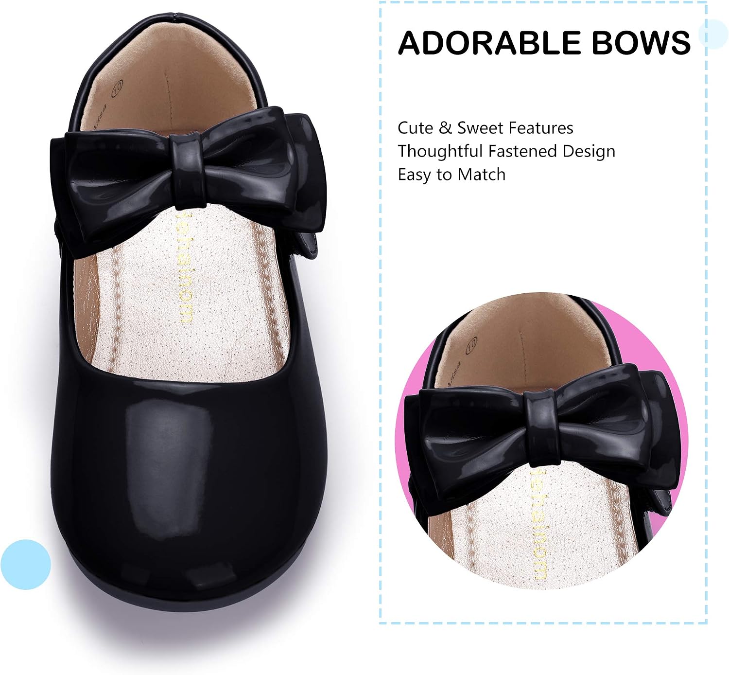 Hehainom Toddler/Little Girls Alisa Mary Jane Dress Shoes Flower Girl Ballet Flats with Bow for Party School (Black Patent, 5 M US Toddler)