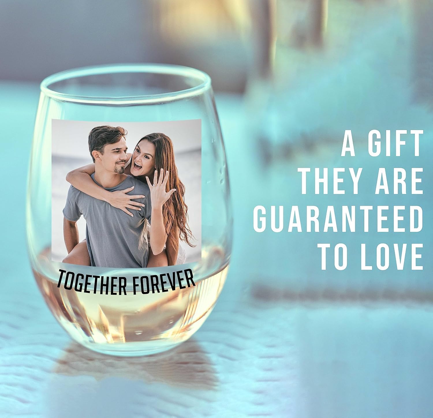 Personalized Photo 17oz Stemless Wine Glass, Custom Engagement Gifts for Women, Printed Wine Glass for Bride to Be, Fiancée, Gift for Couple