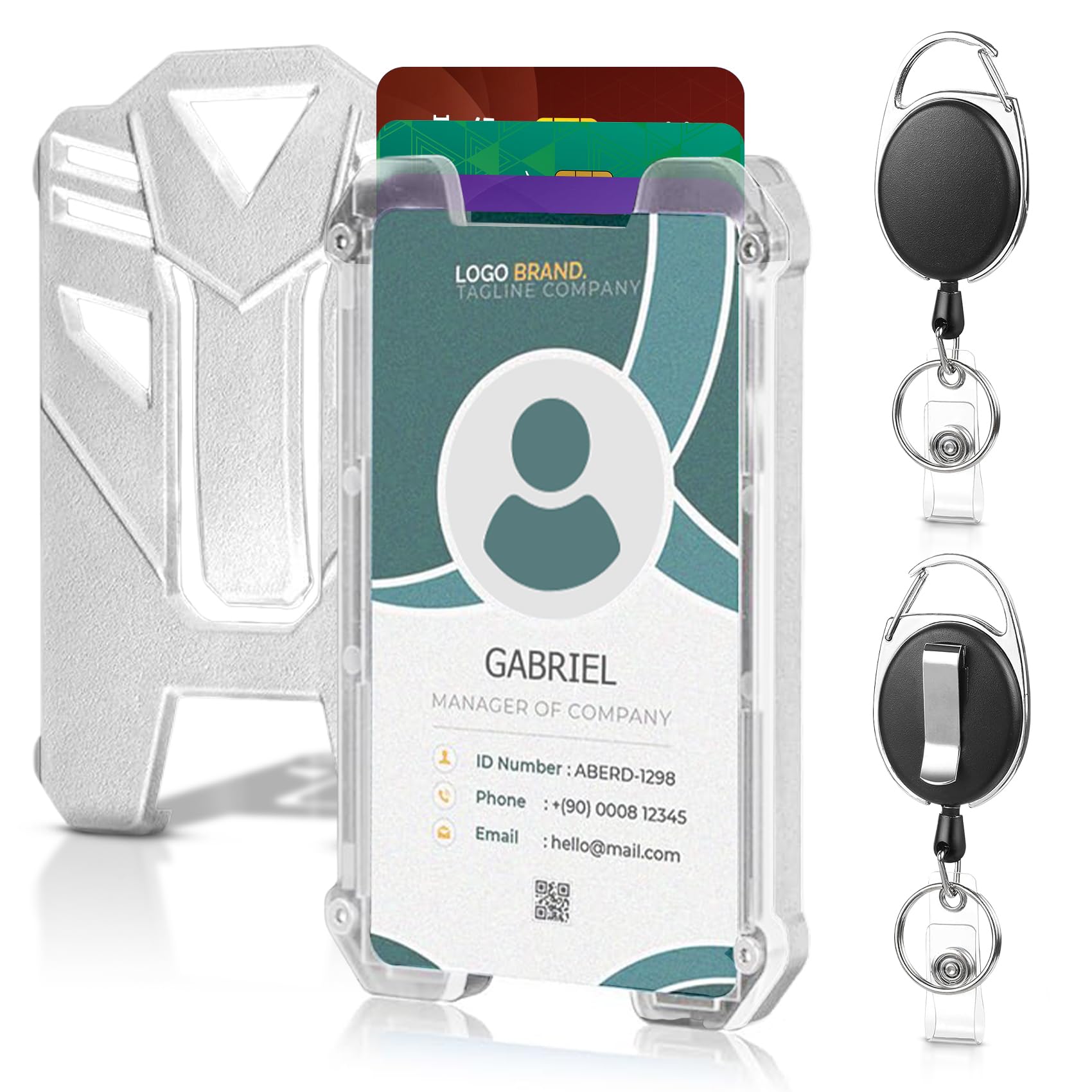 2 Pack Retractable Badge Holders With ID Card Holders - 2 Badge Reels W/Carabiner Clip - 2 Horizontal ID Card Ejector Slider Holder Out Tab Badges With Slides