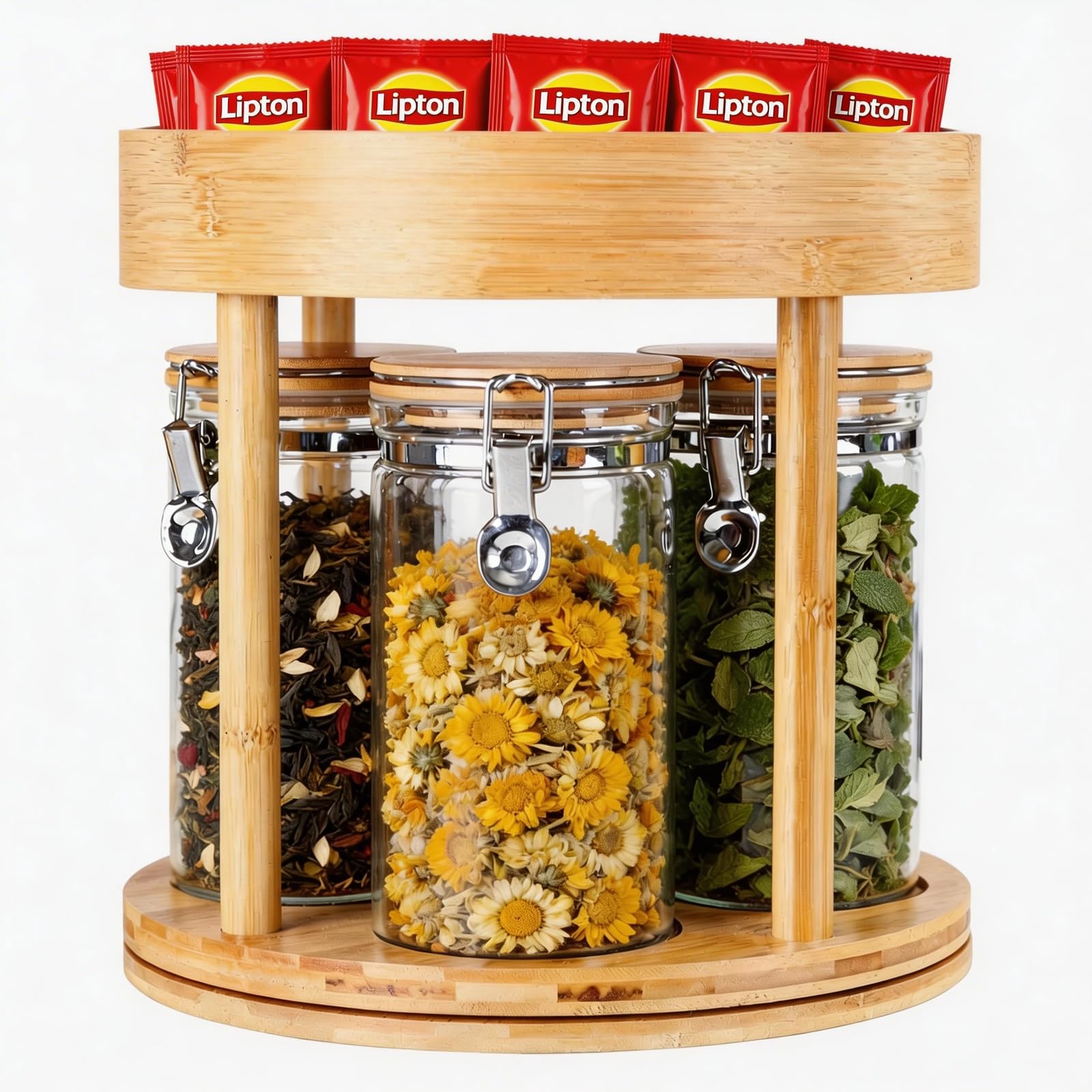 Amazon.com: KKC 360° Rotating Tea Bar Organizer with 4 Glass Tea
