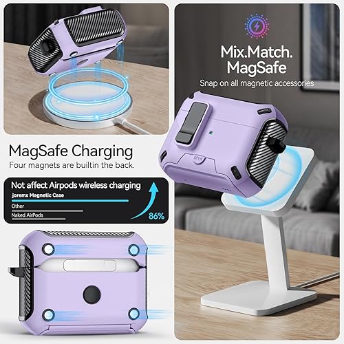 Miniatura 5 de Funda para AirPods Pro 2 (202320222019) con soporte para teléfono, (con interruptor automático a presión), diseño de fibra de carbono, cubierta de