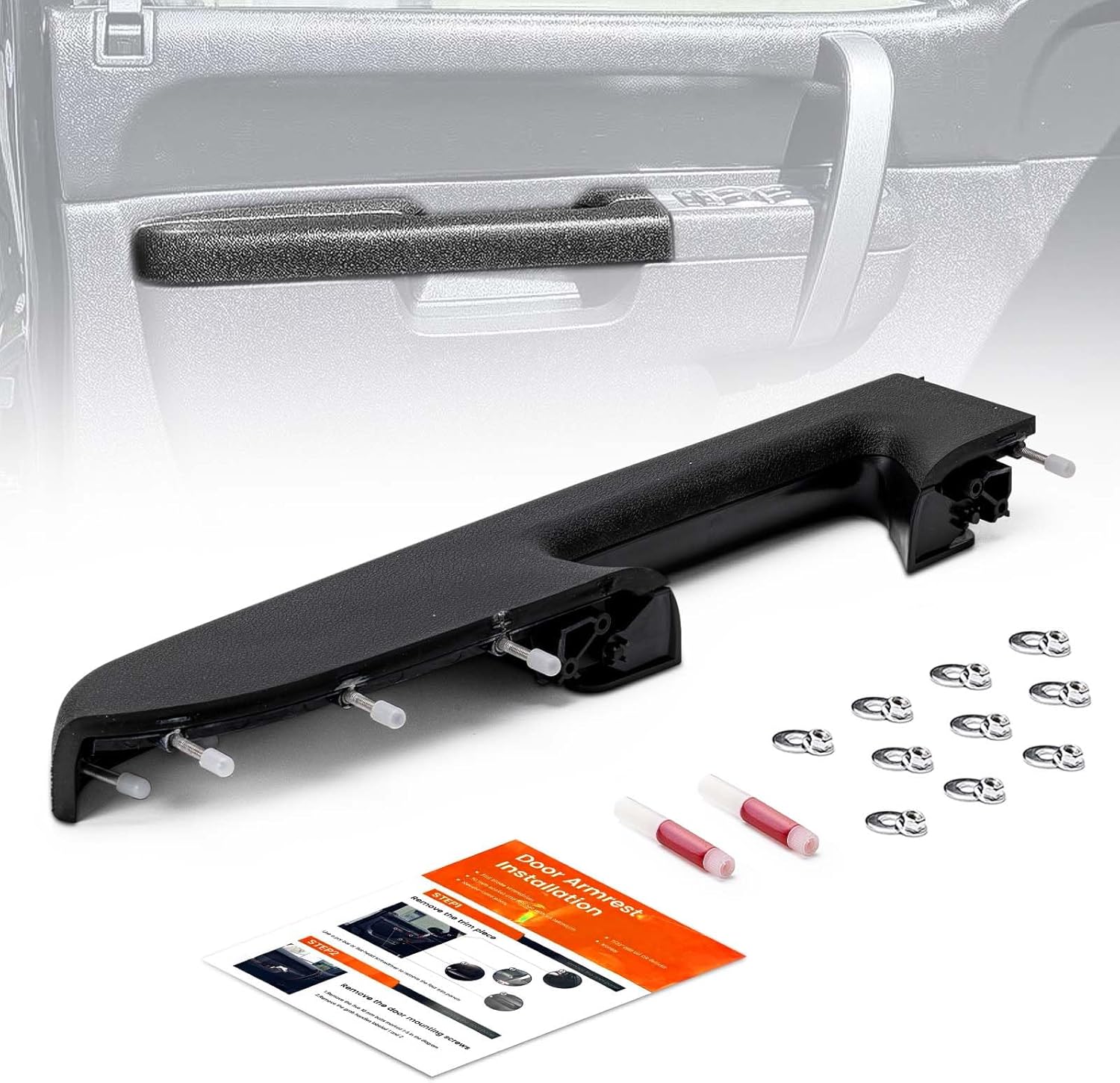 22818470 Front Right Passenger Side Door Panel Armrest Repair with Door Release Handle Below Armrest (17 inch) Compatible with Chevy Silverado/GMC Sierra 1500 2500HD 3500HD 2010-2014, Black