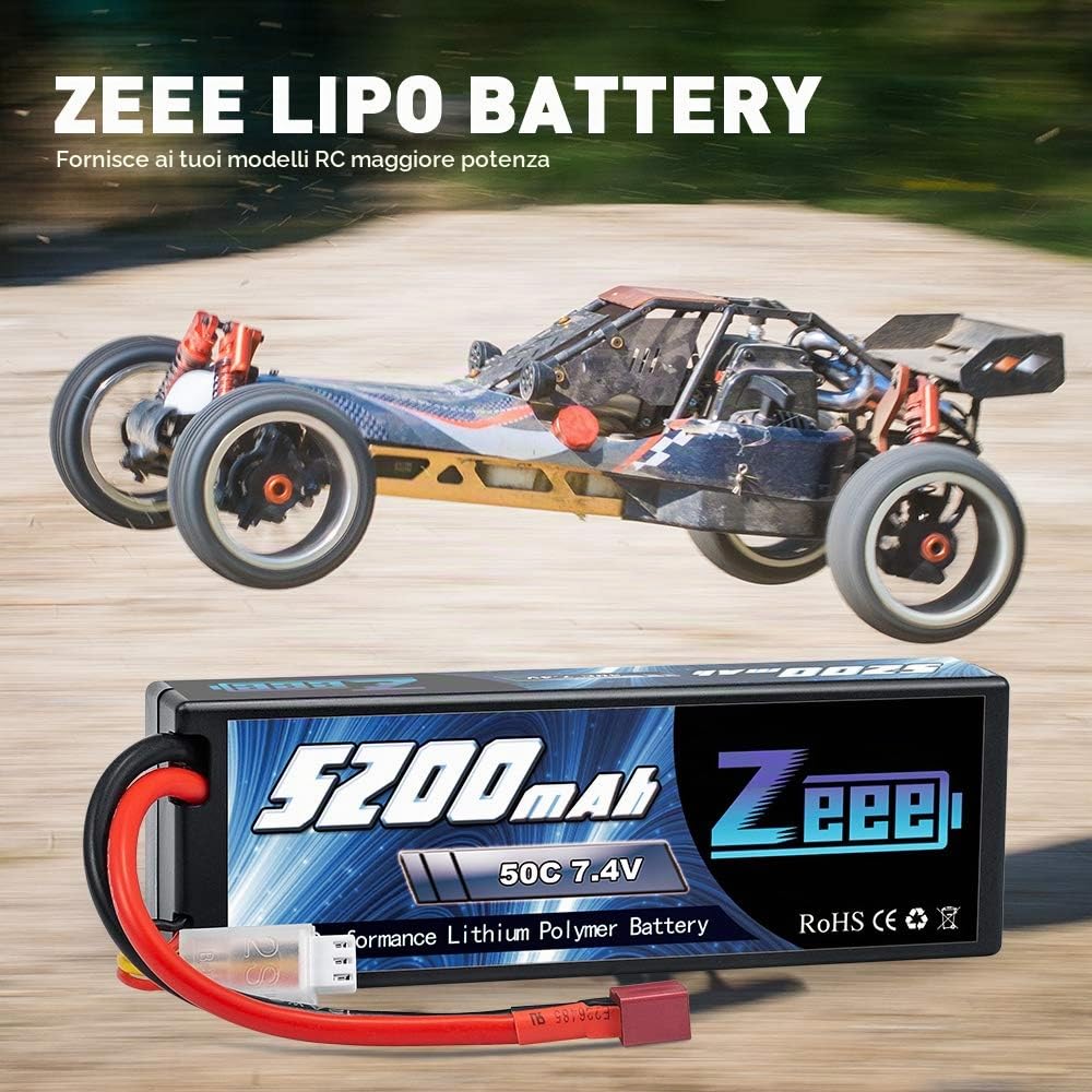 Zeee 2S Lipo Batteria 7,4V 50C 5200mAh RC Batteria Hardcase con Connectore Deans T Spina per RC Evader BX RC Veicolo Auto LKW Truggy RC Nave RC Modells RC Hobby (2 pezzi)