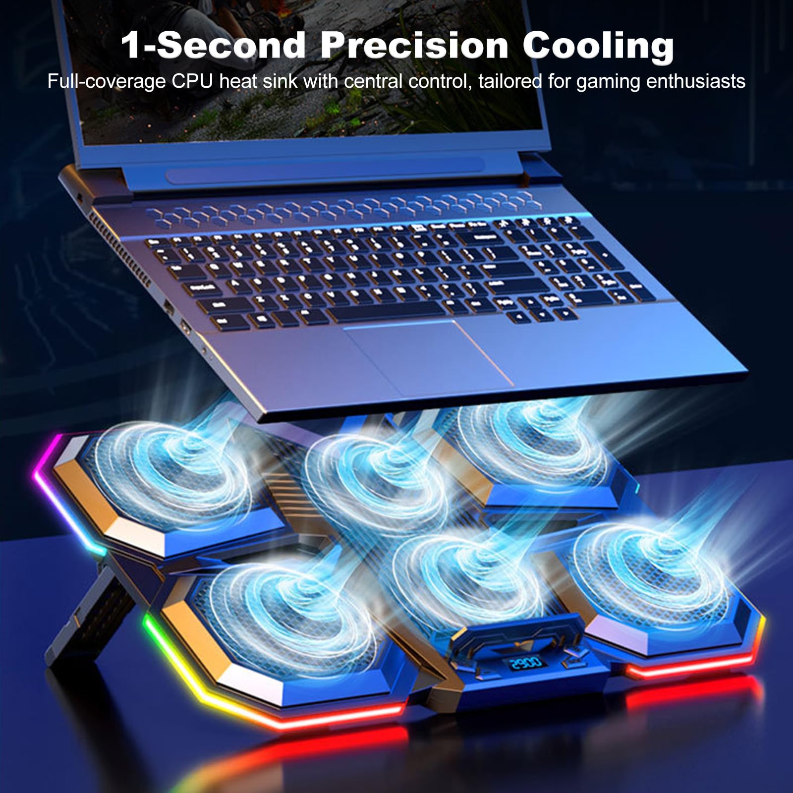 RGB Silent Cooling Pad 2 porty USB, przenośny wentylator do laptopów do gier, antypoślizgowy, regulowany kąt, uchwyt na laptopa, akcesoria komputerowe