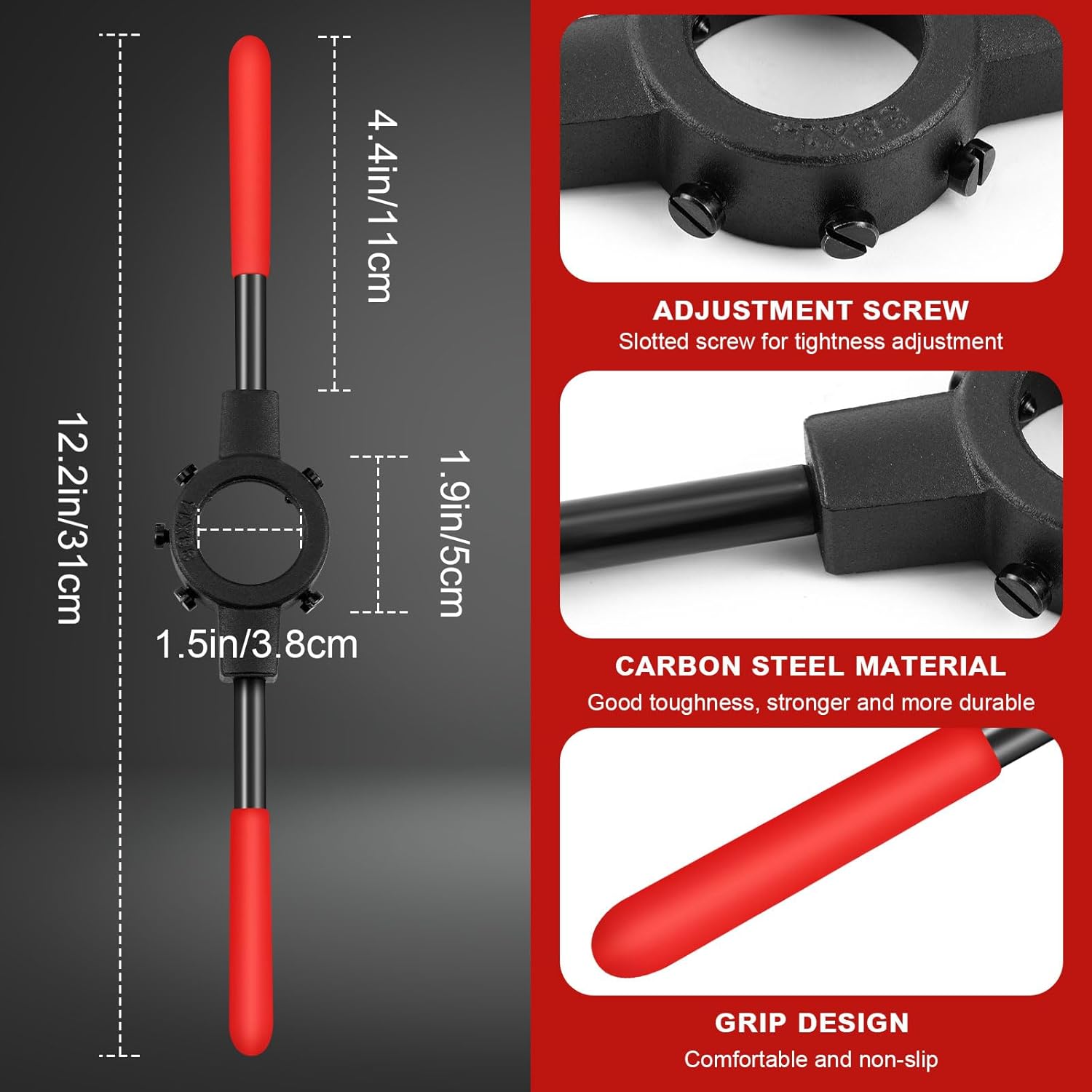 2 Pcs Adjustable Tap Wrench Handle Round Die Stock M5-m20 Tool 38 mm 1-1/2 Heavy Duty Die Handle Wrench Holder for Tap Reamer Hand Tool Thread Repair