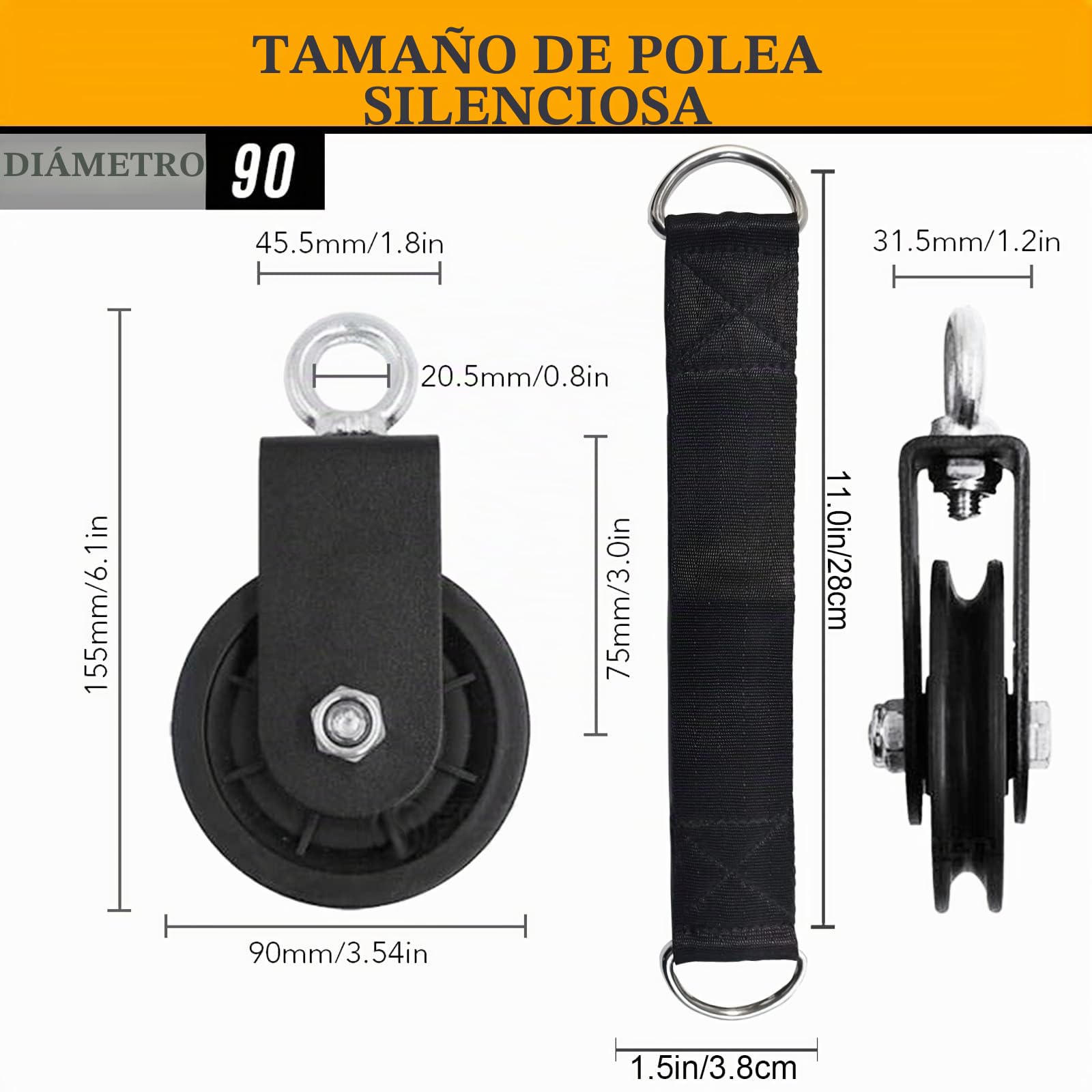 Taeku Bloque de Polea, Silenciosa Rueda de Tracción Polea de Cable Tendedero Poleas con Correa de Oscilación Mosquetón (9CM)