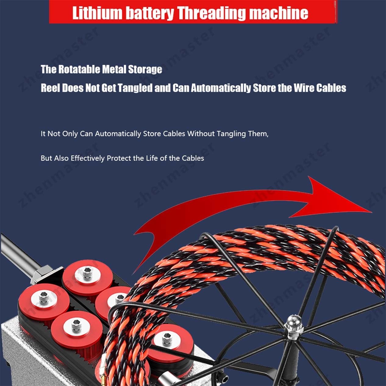 Máquina pasacables eléctrica con batería de litio – Herramienta automática para electricistas y fontanería – Motor sin escobillas, tracción potente, 15/30 m(37500mah,15m-line)