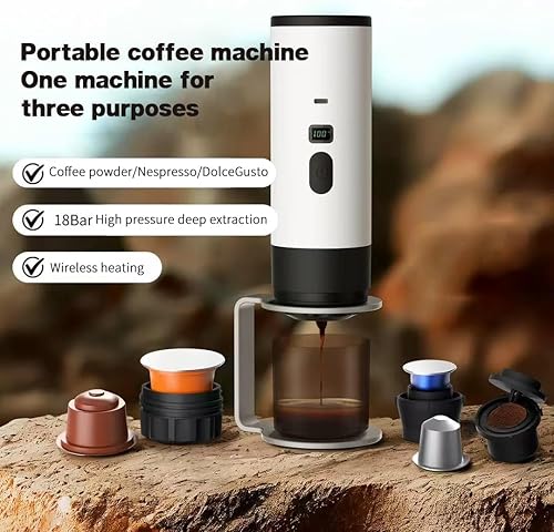 Miniatura 3 de Cafetera portátil de café autocalentable para automóvil, cafetera de café expreso para viajes, camping, funciona con pilas, USBtipo C, con café