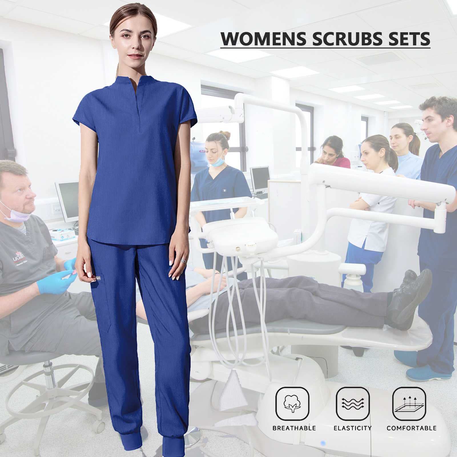 Uniforme Médico para Mujer, Pantalón con Bolsillos y Top Conjuntos Sanitarios Laboral de Enfermería