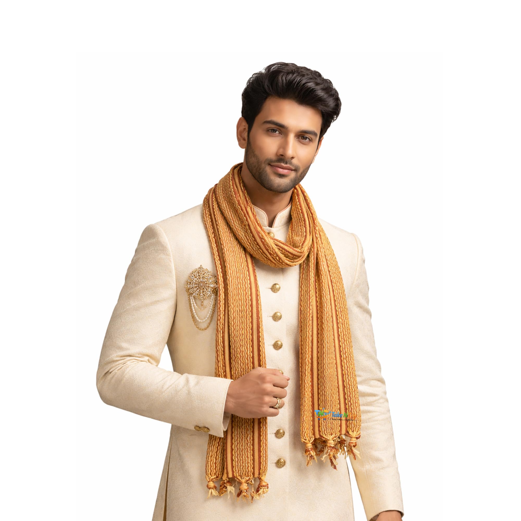 Sherwani Dupatta Stole for Men | Maroon & Gold Traditional Wedding Chunni Dupatta for Kurta Pajama, Festival & Special Occasions | 2.25 Meters | 1 Piece-image-47