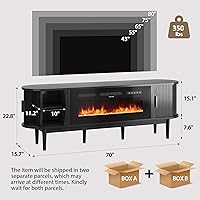Vista 2 de Soporte de TV con Chimenea Estriada de 70″ para TVs de 80″, Control Remoto y Táctil, Colores de Llama Ajustables y Control de Temperatura, Centro