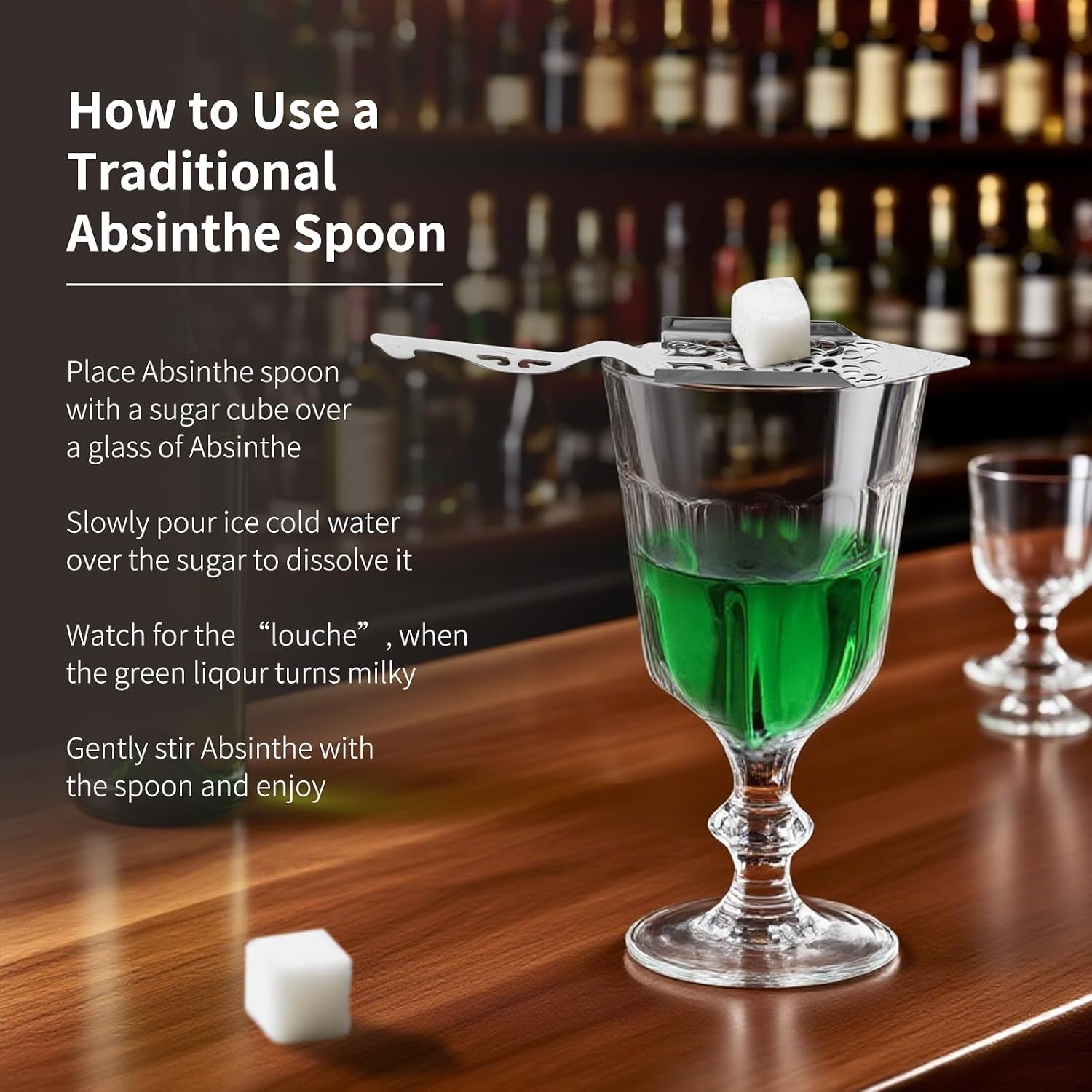 1Pc Stainless Steel Absinthe Fountain Spoon, Vintage Wormwood Cocktail Dripper, Bar Glass Strainer, Hollowed Out Square Sugar Dripper, Ice Cube Mesh Filter Strainer Spoon Bar Strainers (1, Silver)