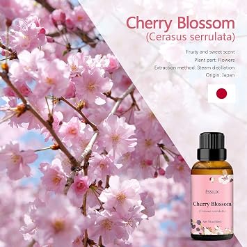 Cherry Blossom Essential Oil, ESSLUX Aromatherapy Oils for Diffuser, Massage, Soap, Candle Making, Perfume
