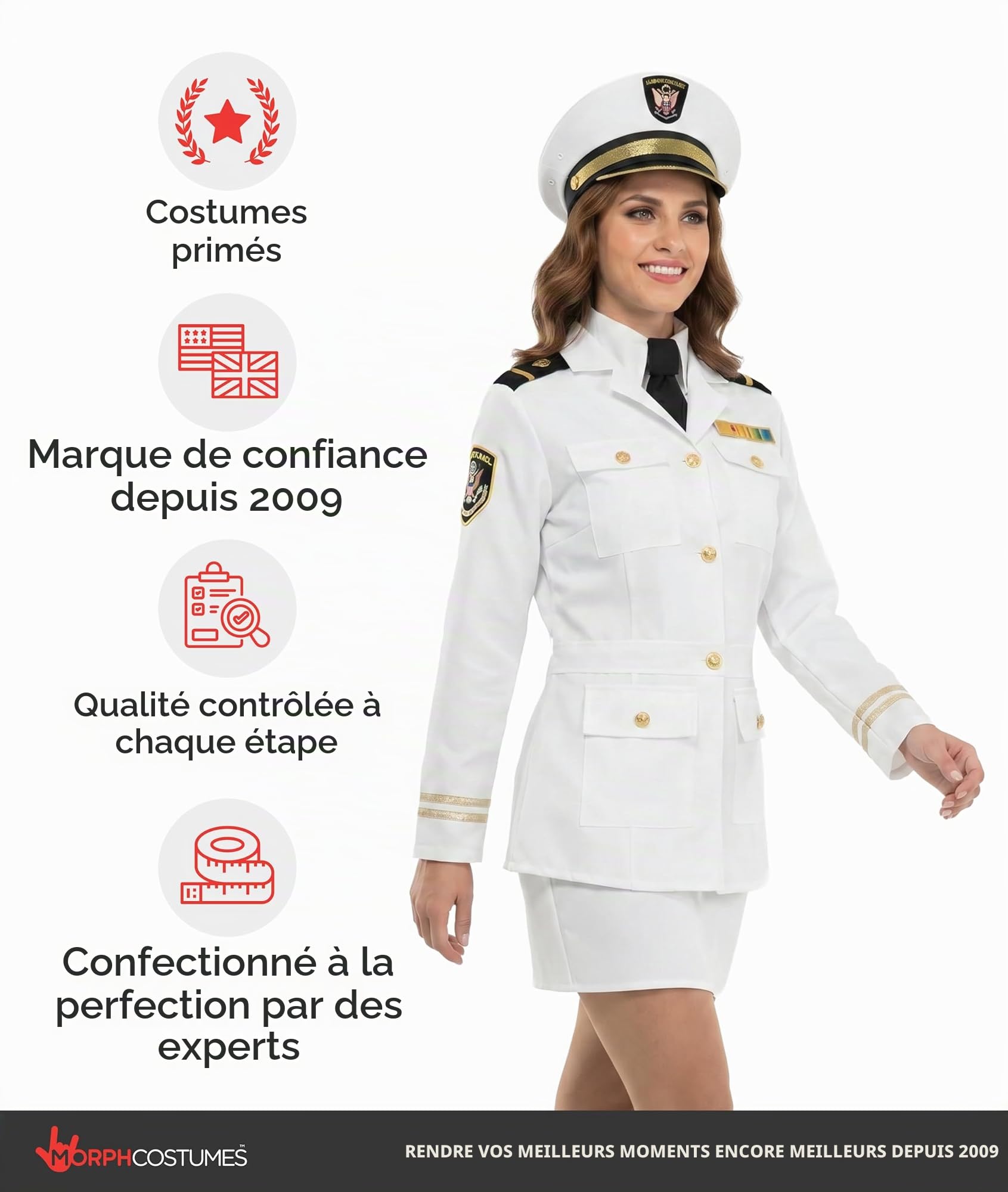 Fun Shack Deguisement Capitaine Femme, Costume Marin Halloween Femme | Veste Blanche, Jupe, Casquette & Cravate, Style Marin Élégant, À Enfiler, Parfait pour Halloween, Idéal pour se Déguiser