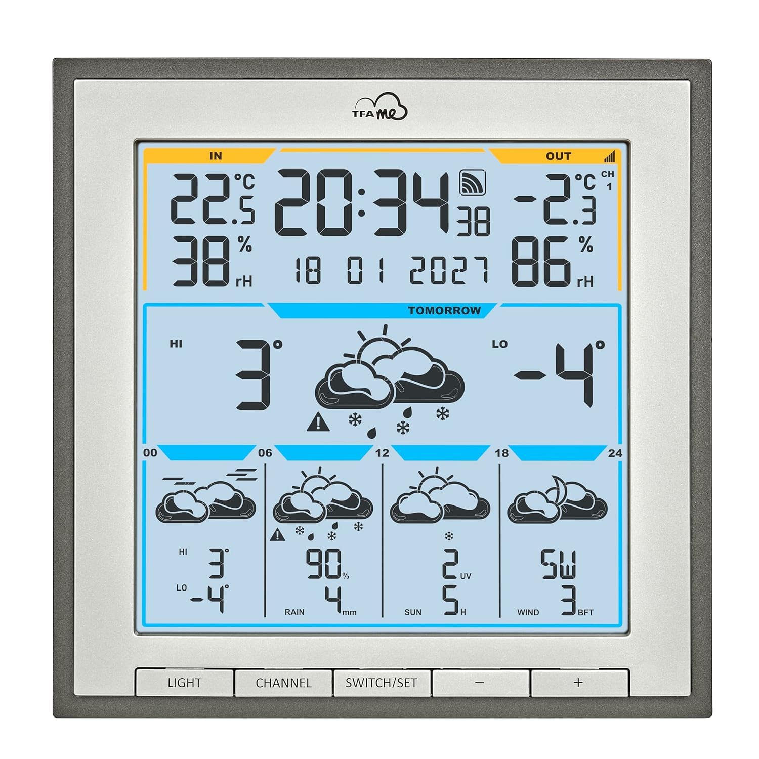 TFA 35.8105 TFA.me ID-08 Station météo sans fil avec symboles météorologiques, indice UV, quantité de pluie, vitesse du vent, direction du vent (anthracite avec piles)