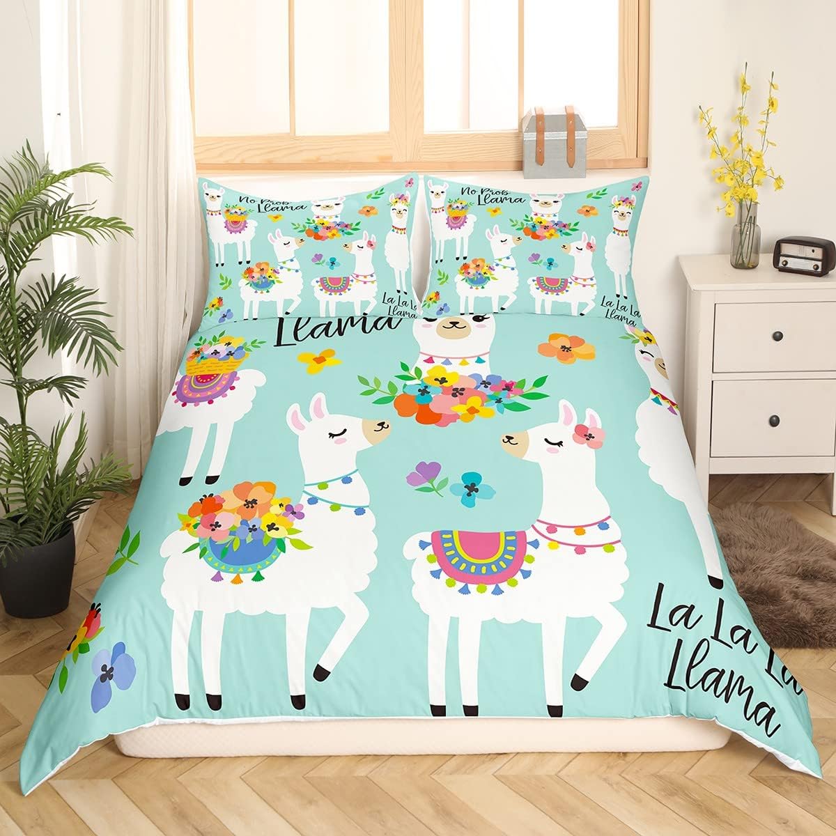 Cute Llama Duvet Cover Llama Floral Botanical Nature Theme