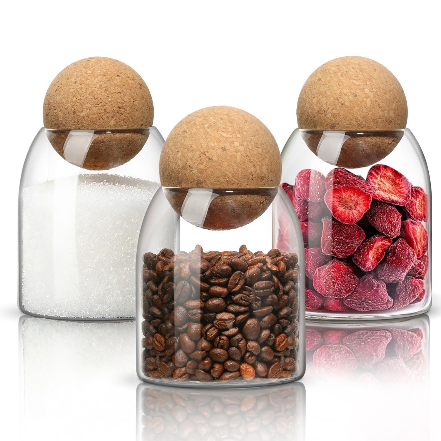 ComSaf Small Glass Jar with Ball Cork Lid 16 fl.oz Pack of 3, Decorative Cute Candy Coffee Suger Tea Jar, Versatile Used for Holding Salt Qtip Apothecary Cotton Swab and Gift