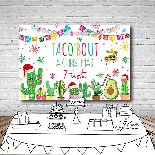 Miniatura 8 de MEHOFOND Telón de fondo de Feliz Navidad de 7 x 5 pies con texto en inglés Happy New Year (Feliz Navidad, fiesta de Navidad, cactus negros, copos de