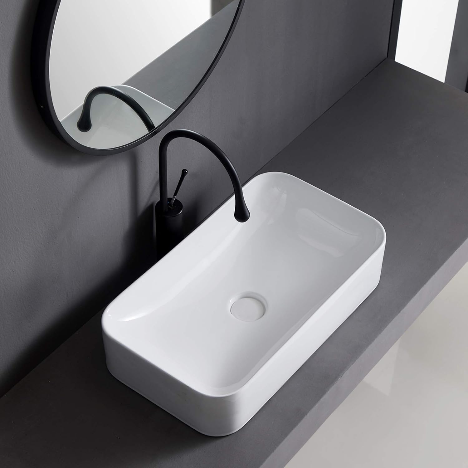 Eridanus Bathroom Vessel Sink Above Counter Bowl Sinks with Pop-Up Drain, 24" x 13.6" Rectangular Bathroom Sinks, Ceramic Modern Vessel Sink Art Washbasin