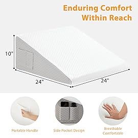 Ruqmuis Wedge Pillow for Acid Reflux, Bed Wedge Pillow for Headboard 10, Pillow Wedge for Back Pain Relief, Post Surgery, Elevated Pillows for Sleeping, Snoring, Triangle Pillow with Cover, White