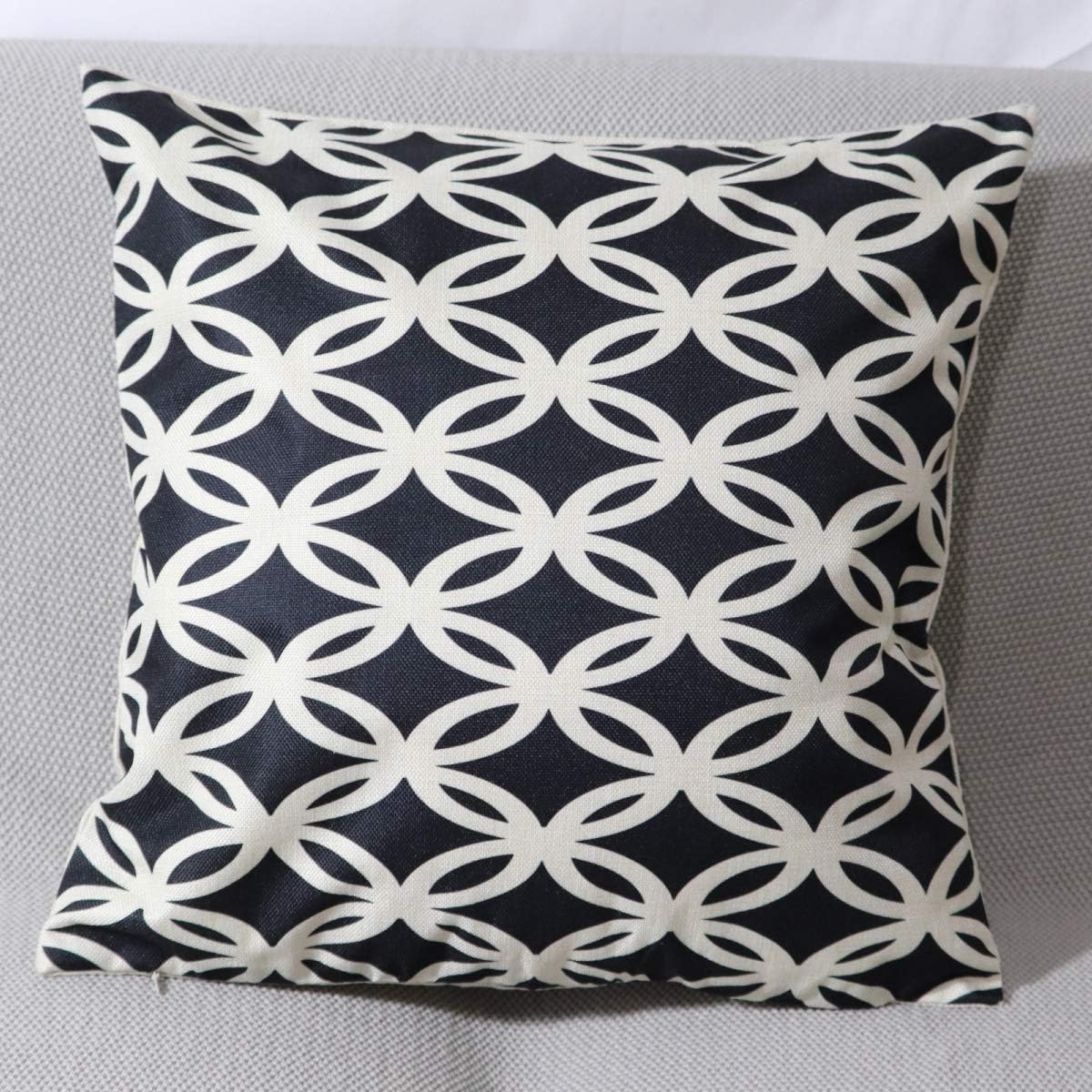 4 Pack Modern Geometry Print Decor Throw Pillow Cover Cotton Linen Home Decorative Square Cushion Covers Lattice Outdoor Balcony Pillows Case for Sofa Bed Chair 18x18 Inch (Black)