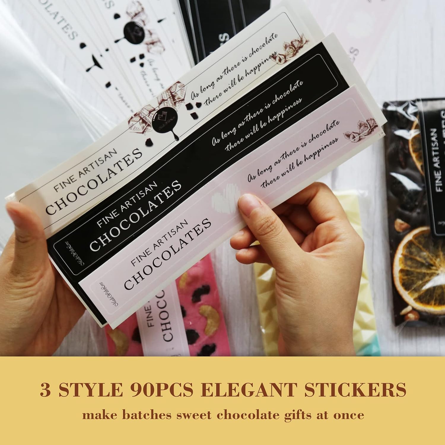 HKNMTT Chocolate Candy Bar Packaging Wrappers 190PCS SET With 100pcs 4"*7.8" Cellophane Clear Plastic Self Adhesive Bags and 90pcs Chocolate Stickers for DIY Lover Small Batched Custom Sweets
