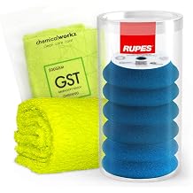 Shiny Freaks Polishing Pad Set Rupes Bigfoot Polishing Sponge for 30 mm Backing Pad D-A Coarse Diameter 30-40 mm Blue Pack of 6 + ChemicalWorkz Premium Polishing Cloth 500 GSM 7 Pieces