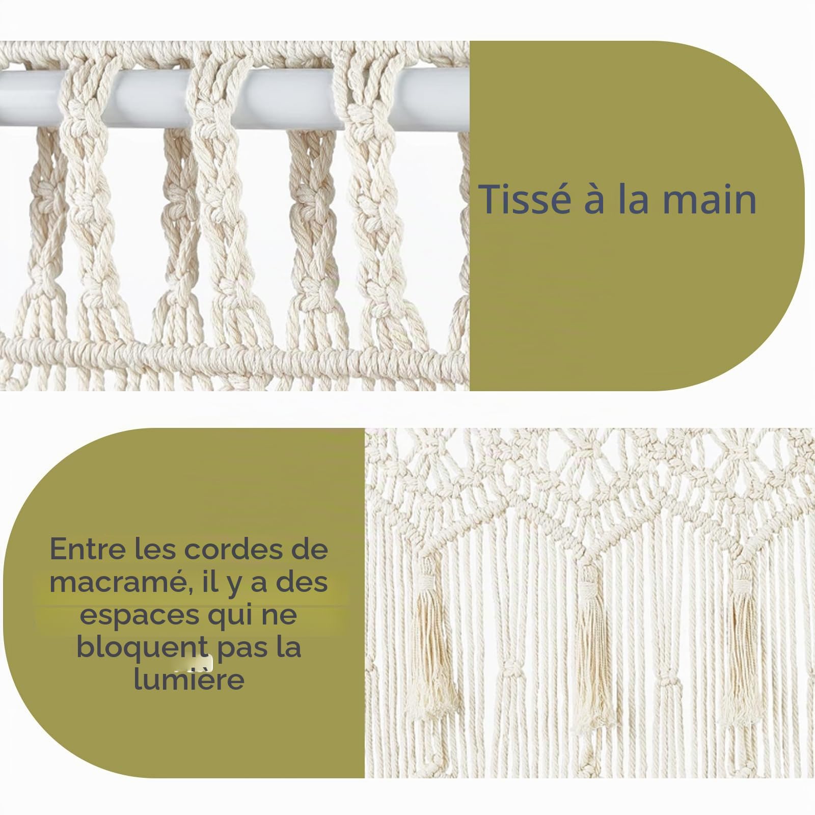 GIONAR Tapisserie murale en macramé - Rideau de porte - Style bohème - Décoration murale de mariage