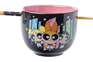 The Powerpuff Girls Featuring Blossom, Bubbles, and Buttercup Ceramic Ramen Noodle Rice Bowl with Chopsticks